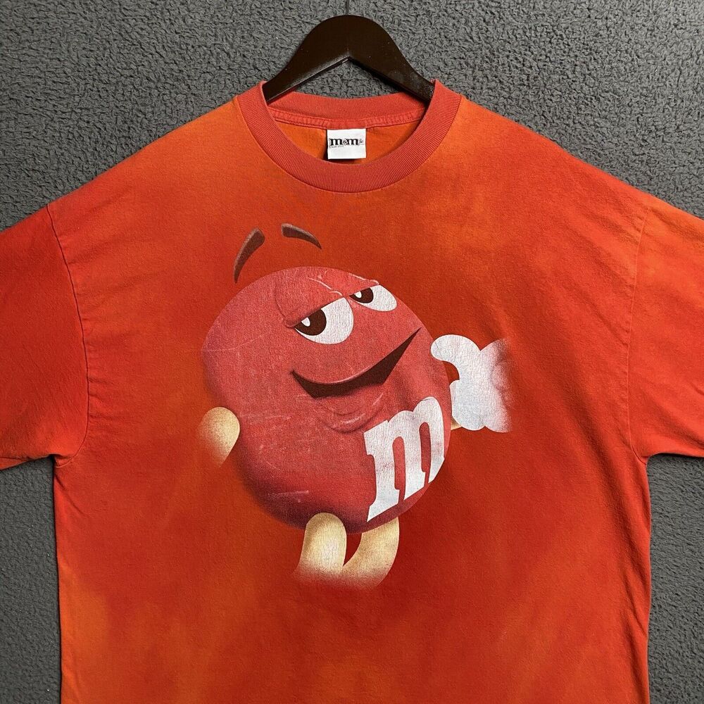 M&M's WORLD Gradient Faded Red M&M Big Face Graphic T Shirt Mens 2XL Distressed